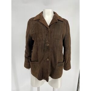 Womens Vintage‎ Brown Suede Leather Jacket Zip Out Lining 70s M Button Up Blazer